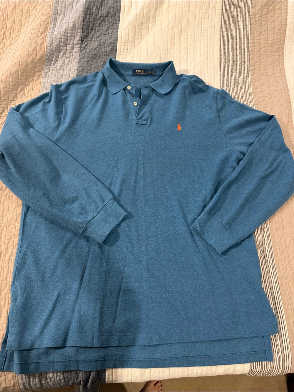 Polo by Ralph Lauren Long-Sleeve Polo - Teal Blue with Orange Pony